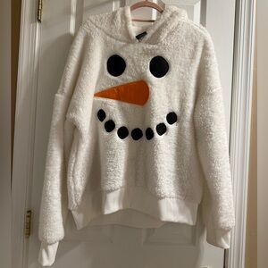 Fuzzy Snowman Holiday Hoodie - White - Size XL